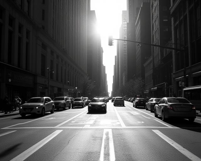 Stark black and white street photography of Manhattan