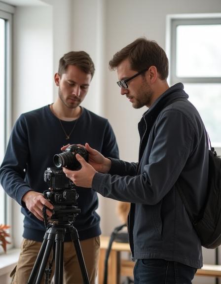 Photography instructor working with a student