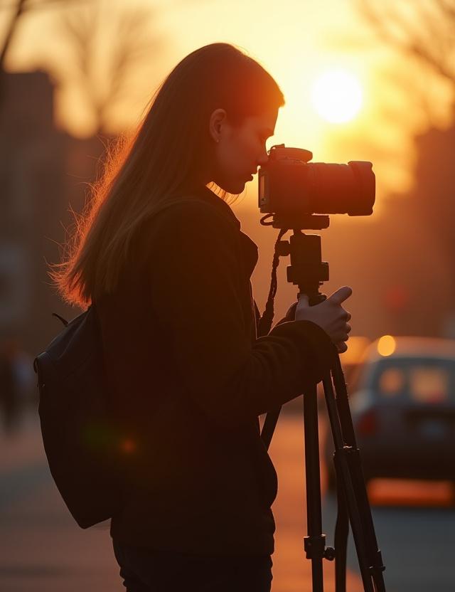 Photography student capturing a sunset in New York